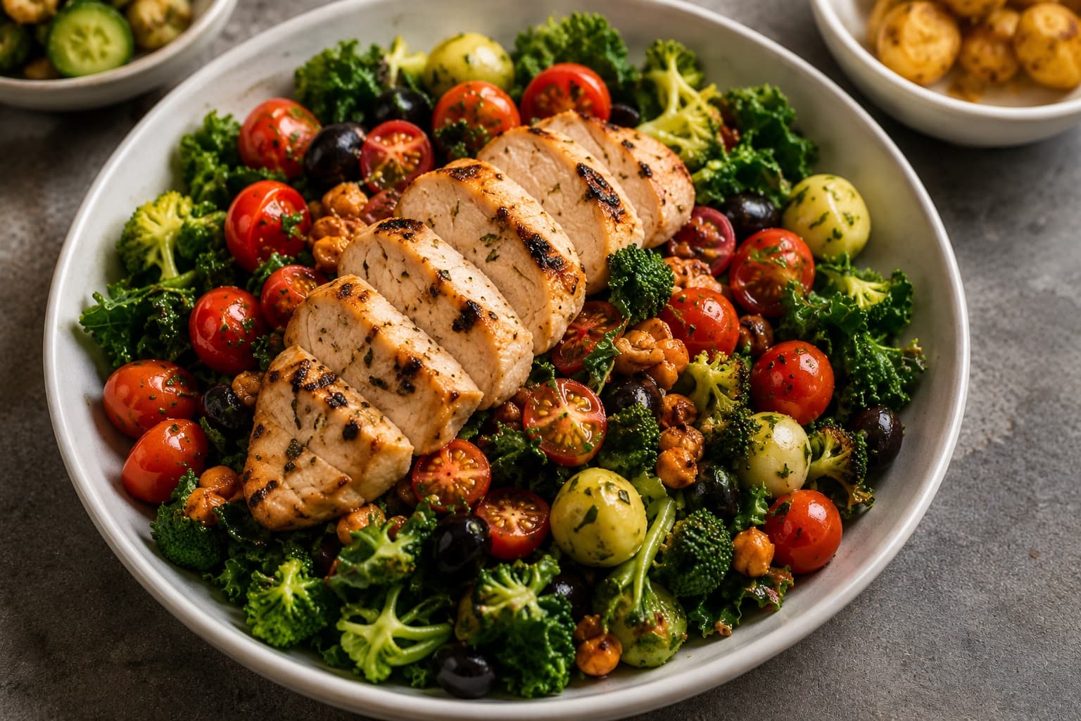 Hearty grilled chicken bowl with vegetables